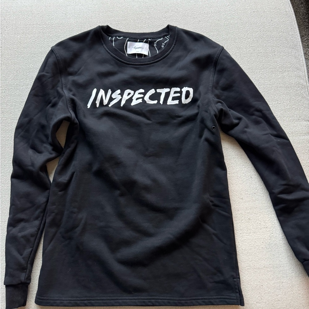 Black 'Inspected' Crewneck Sweater